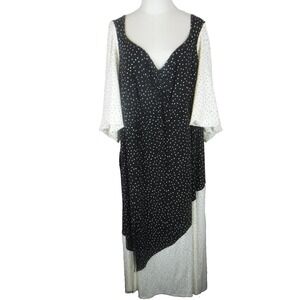 Torrid Knit Mix Polka Dot Black White Maxi Dress‎ Ruched Puff Sleeve Size 5X